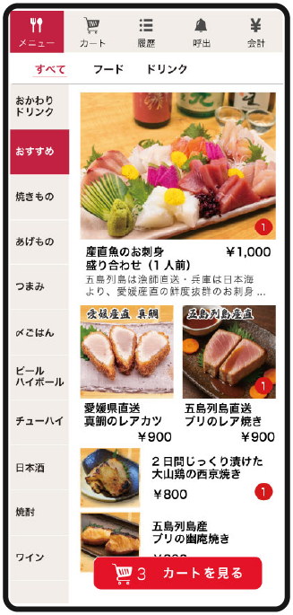 ①メニュー選択