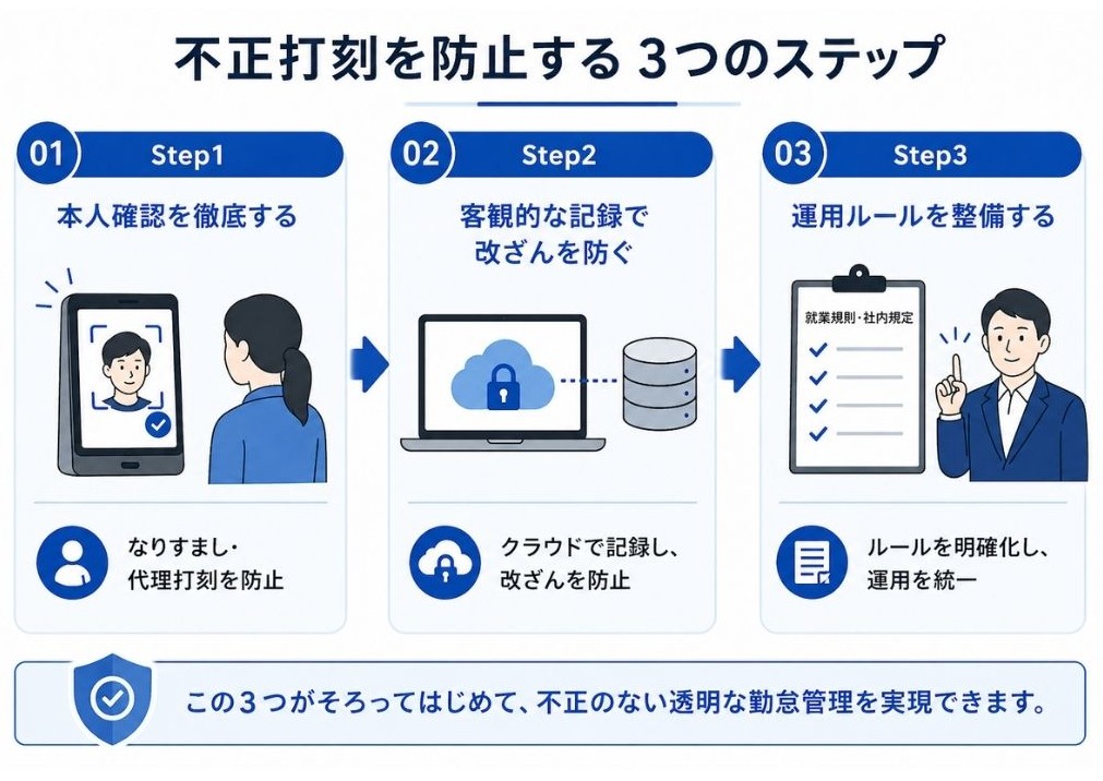 不正打刻を防止する本人確認・記録・運用ルールの3ステップ