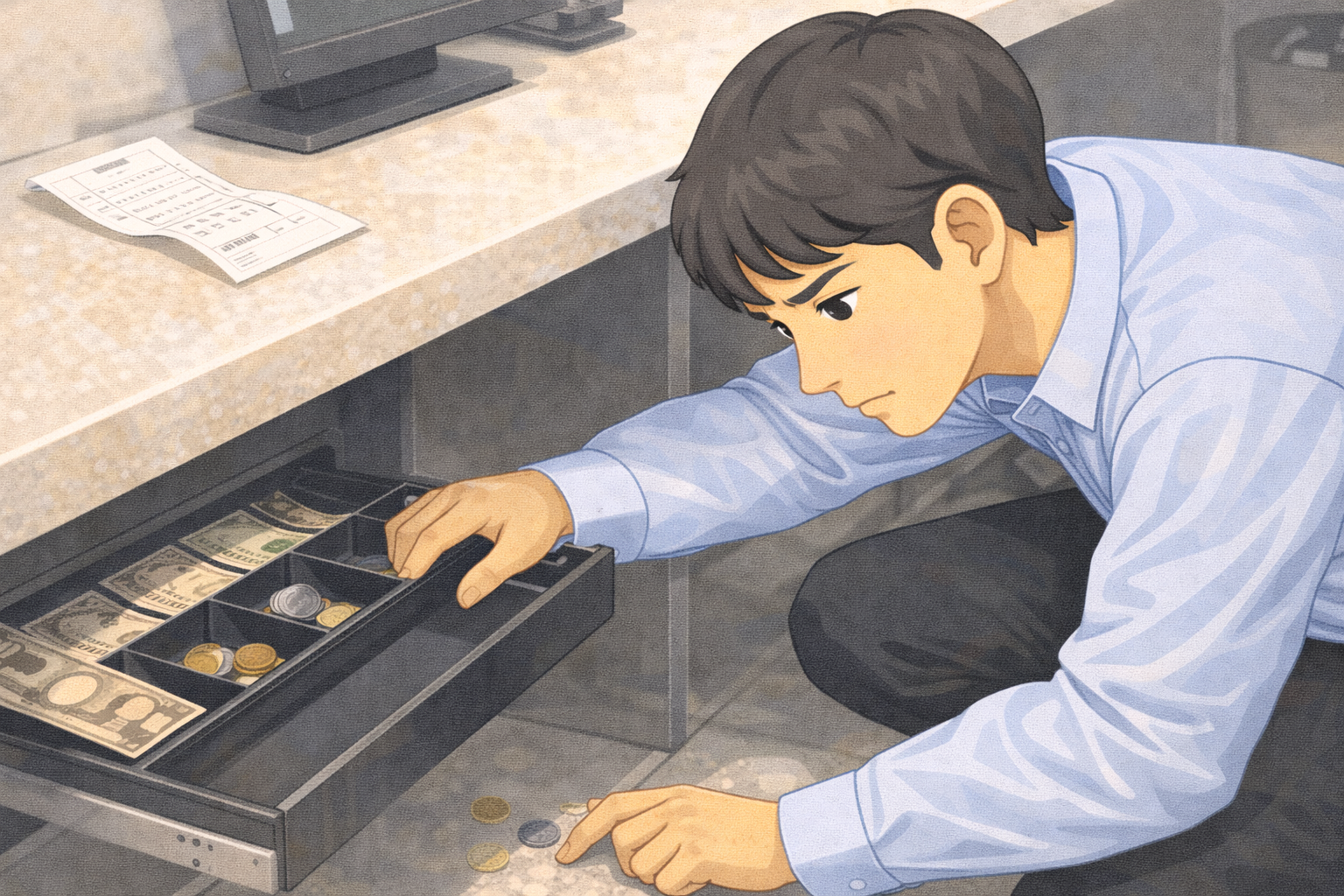 飲食店のバックヤードで責任者に報告し記録を残している