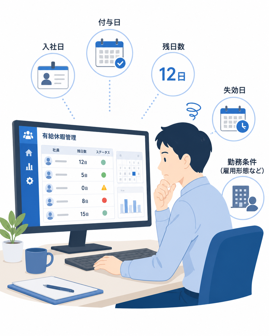 Excelで有休残数や取得状況を管理しているイメージ