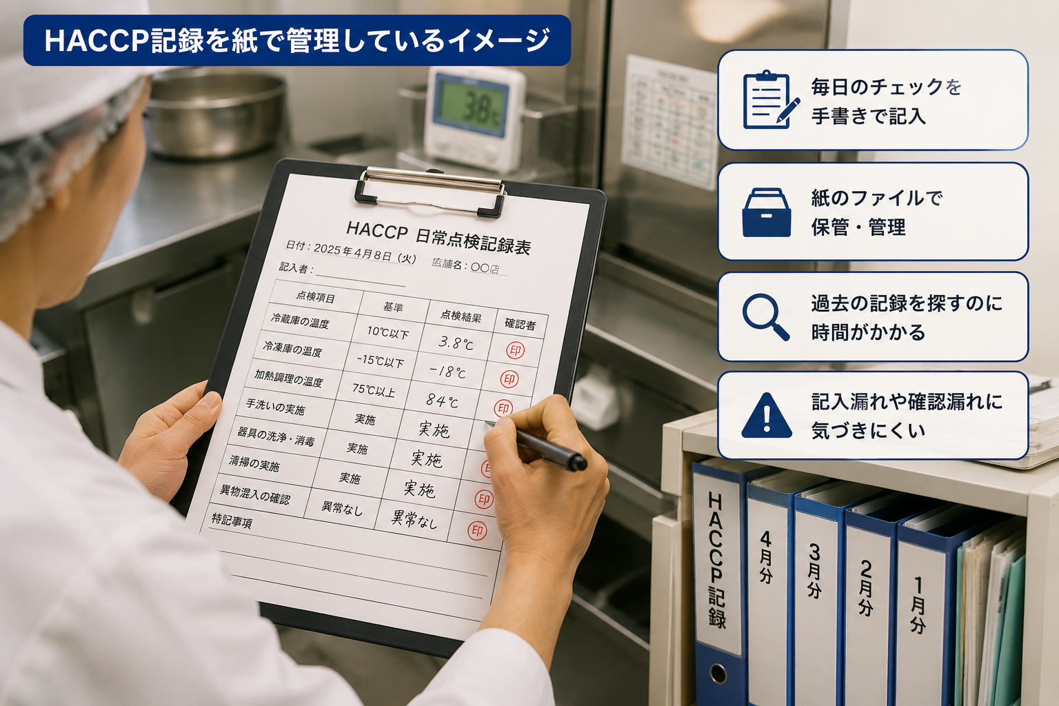HACCP記録を紙で管理しているイメージ