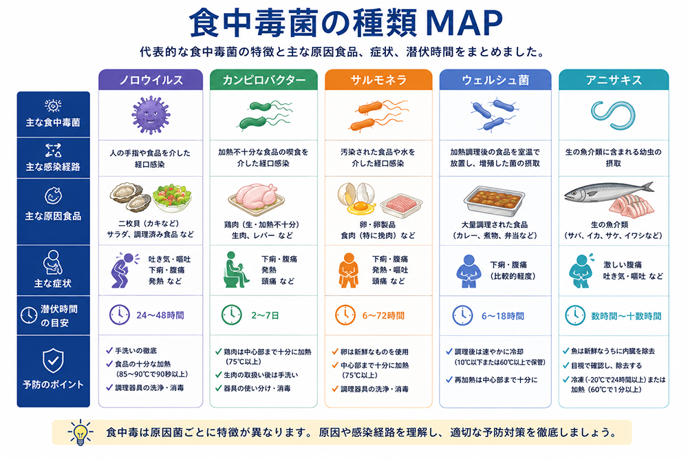 食中毒菌の種類MAP