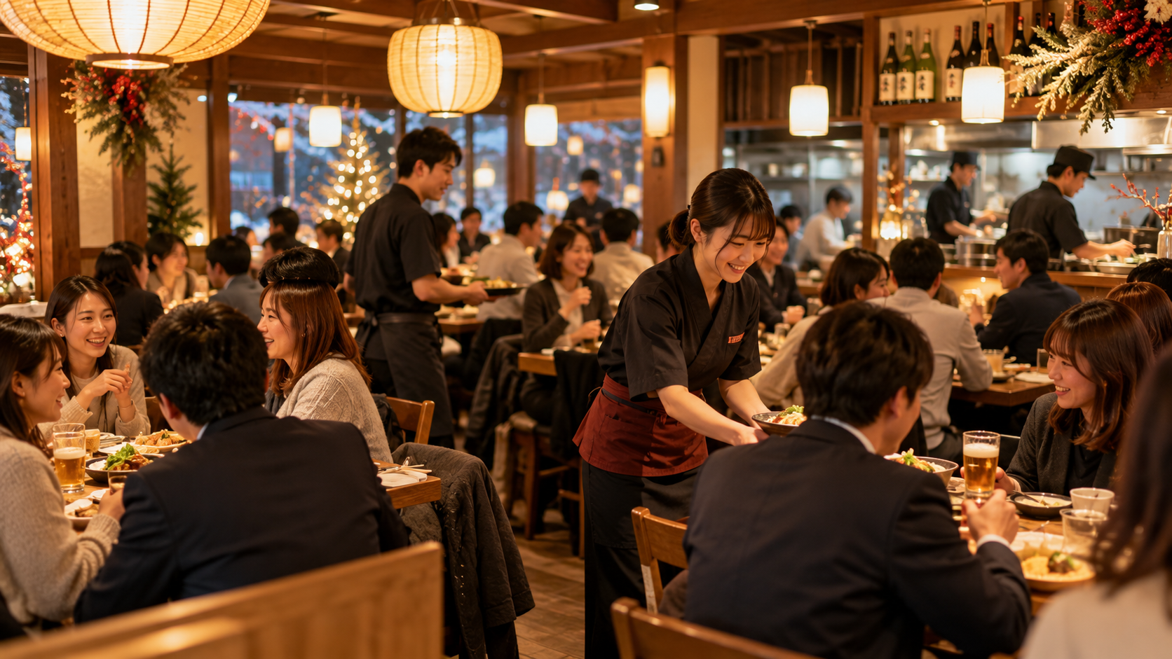 忘年会シーズンでにぎわう飲食店